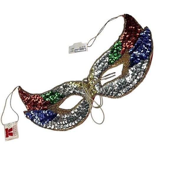 Vintage Sequin Mardi Gras Mask – Handmade USA – Costume Corner - Halloween - Picture 1 of 4